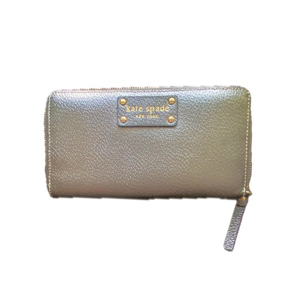 Kate Spade New York Wellesley Neda Long Continentl Saffino Leather Wallet Silver - Picture 1 of 8